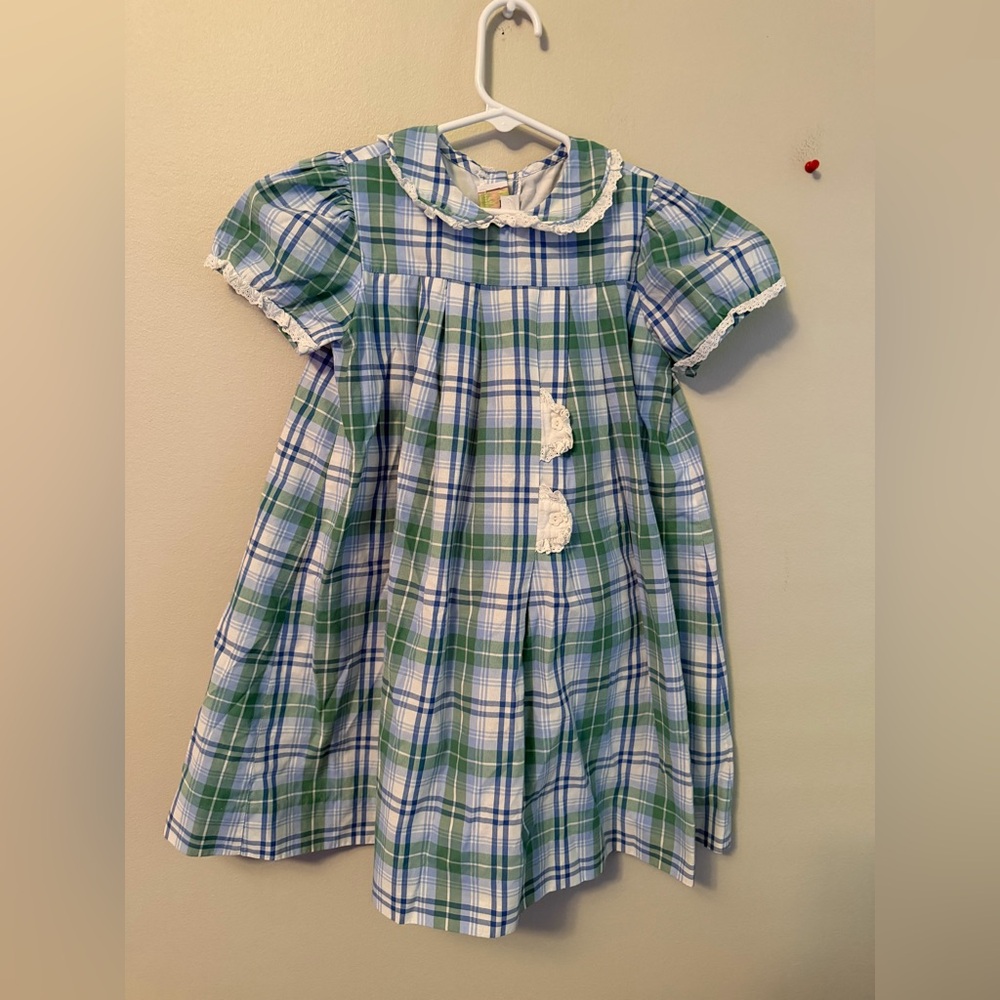 Alice Kathleen Plaid Green and Blue Kids Dress